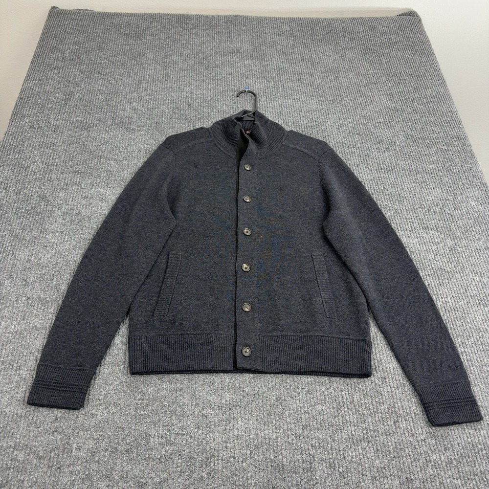 Bruno Magli Cardigan Mens M Charcoal Merino Wool Suede Trim Mock Neck Luxury